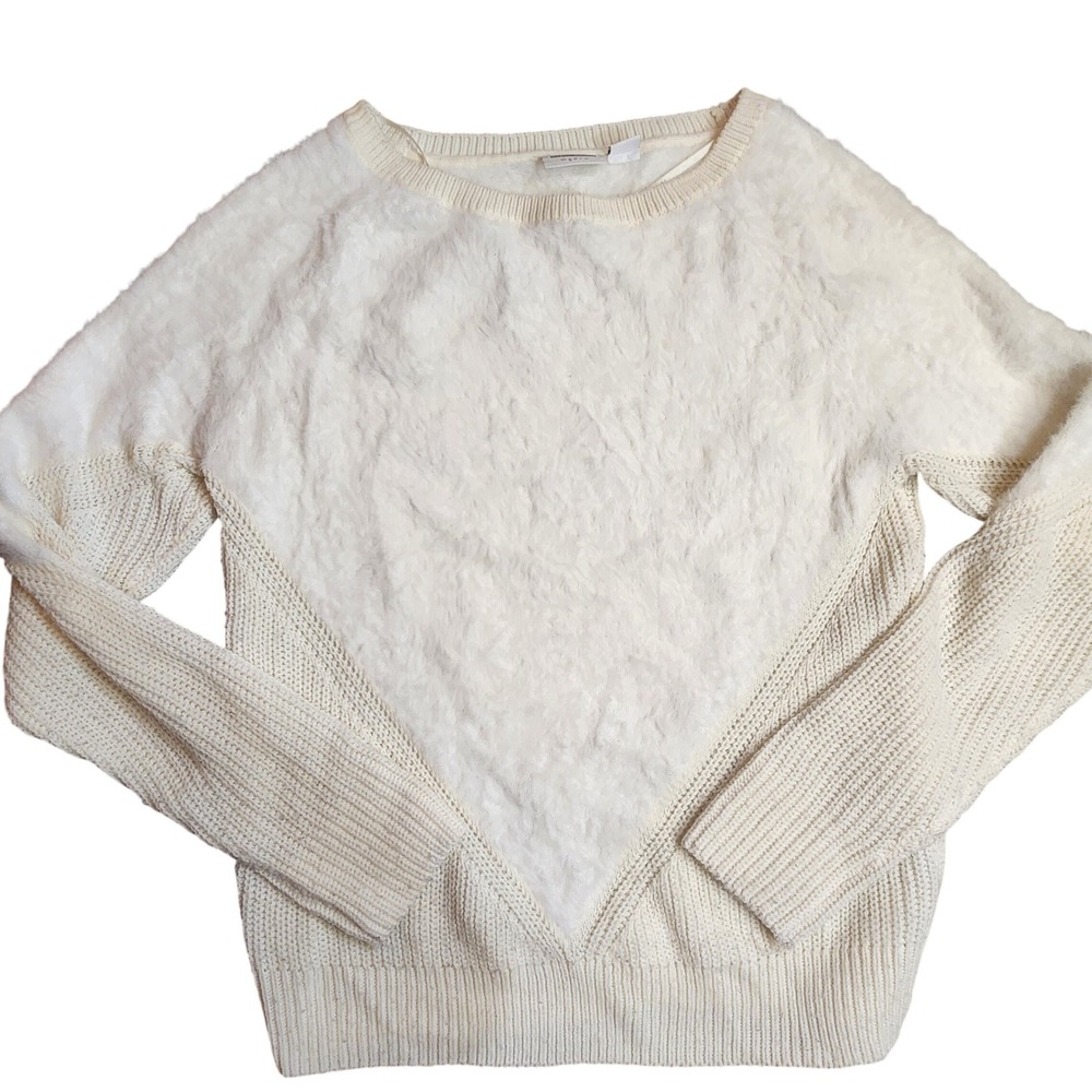 NOISY MAY Cream Fuzzy‎ Textured Knit Sweater Long Sleeve Top Womens Size small